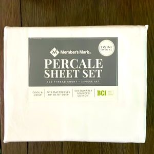 New Twin/Twin XL 400 TC sheet set by Members Mark  white - 100% cotton precale